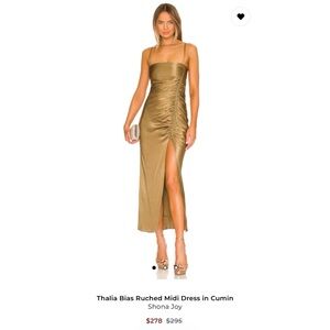 Shona Joy Thalia Bias Ruched Midi Dress in Gold-Cumin